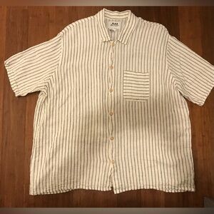 FLAX Jeanne Englehart Blouse Top Button Striped Slub M 100% Linen Yellow Green